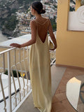 Kukombo Backless Vacation Satin Long Dress