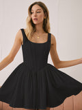 Kukombo French Elegant Solid Short Dress