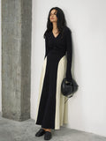 Kukombo V-Neck Panel Pleated Long Dress