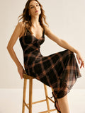 Kukombo Retro Plaid Mesh Cami Dress