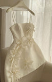 Kukombo Cute A line Straps Satin Ivory Homecoming Dress Party Dress C1175