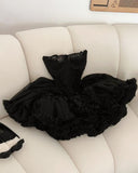 Kukombo Cute Ball Gown Strapless Black Ruffles Lace Homecoming Dress Short Birthday Outfits C2020