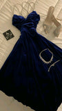 Kukombo Cute A line Spaghetti Straps Royal Blue Velvet Homecoming Dresses 21st Birthday Outfit C2096