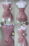 Kukombo Cheap Sheath Strapless Pink Sequin Homecoming Dresses Short Birthday Dress C2563