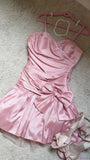 Kukombo Cute A line Straps Pink Satin Homecoming Dresses Short Birthday Dress With Bow C2564