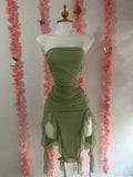 Kukombo Cute Sheath Strapless Green Chiffon Homecoming Dresses Short Birthday Dress With Ruffles C2565