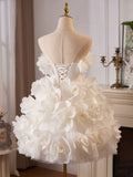 Kukombo valentines day outfits White Tulle Flower Ball Gown Short Prom Dress, Cute Sweet 16 Dress ED009