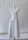 Kukombo White suspender flower dress French retro dress ED01250