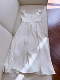 Kukombo White suspender flower dress French retro dress ED01250