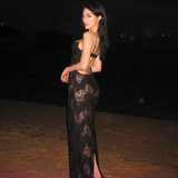 Kukombo Black Mermaid Spaghetti Strap Long Prom Dress See-through Evening Dress With Slit ED01386