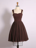 Kukombo valentines day outfits Simple A-Line Sweetheart Neck Chiffon Brown Short Prom Dress, Brown Homecoming Dress ED0577