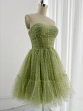 Kukombo valentines day outfits A-Line Tulle Green Short Prom Dress, Cute Green Homecoming Dress ED0581