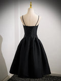 Kukombo valentines day outfits A-Line Satin Black Satin Short Prom Dress, Black Homecoming Dress ED0608