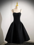 Kukombo valentines day outfits A-Line Satin Black Satin Short Prom Dress, Black Homecoming Dress ED0608