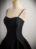 Kukombo valentines day outfits A-Line Satin Black Satin Short Prom Dress, Black Homecoming Dress ED0608