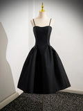 Kukombo valentines day outfits A-Line Satin Black Satin Short Prom Dress, Black Homecoming Dress ED0608