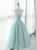 Kukombo valentines day outfits A-Line Sweetheart Neck Tulle Lace Blue Short Prom Dress, Blue Formal Dress ED0610