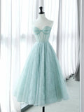 Kukombo valentines day outfits A-Line Sweetheart Neck Tulle Lace Blue Short Prom Dress, Blue Formal Dress ED0610