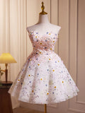 Kukombo valentines day outfits A-Line Cute Sweetheart Neck Flower Short Prom Dress, Flower Sequin Homecoming Dress ED0612