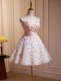 Kukombo valentines day outfits A-Line Cute Sweetheart Neck Flower Short Prom Dress, Flower Sequin Homecoming Dress ED0612