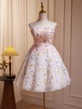 Kukombo valentines day outfits A-Line Cute Sweetheart Neck Flower Short Prom Dress, Flower Sequin Homecoming Dress ED0612