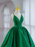 Kukombo valentines day outfits V Neck Satin Green Prom Dress, Green Formal Evening Dresses ED0633