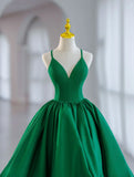 Kukombo valentines day outfits V Neck Satin Green Prom Dress, Green Formal Evening Dresses ED0633