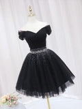 Kukombo valentines day outfits Black V Neck Short Prom Dress, Black Homecoming Dress with Sequin ED0634