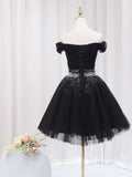 Kukombo valentines day outfits Black V Neck Short Prom Dress, Black Homecoming Dress with Sequin ED0634