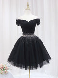 Kukombo valentines day outfits Black V Neck Short Prom Dress, Black Homecoming Dress with Sequin ED0634