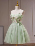 Kukombo valentines day outfits Green A-Line Tulle Short Prom Dress, Cute Green Homecoming Dresses ED0635