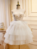 Kukombo valentines day outfits Beige Sweetheart Neck Tulle Short Prom Dress, Beige Homecoming Dress ED0636