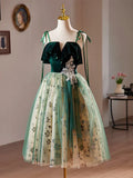 Kukombo valentines day outfits A-Line Tulle Lace Sequin Green Short Prom Dress, Green Homecoming Dress ED063