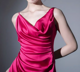 Kukombo Rose red satin backless suspender dress ED0972