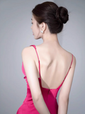 Kukombo Rose red satin backless suspender dress ED0972