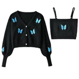 Kukombo Embroidery Butterfly Knitted Camisole and Sweater Set