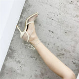 Kukombo Sexy Mesh Pumps Sandals Female Square Toe High Heel Lace Up Cross-Tied Stiletto Hollow Dress Shoes Zapatos Mujer