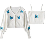 Kukombo Embroidery Butterfly Knitted Camisole and Sweater Set