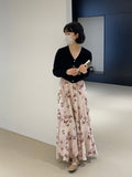 Kukombo Good Luck Butterfly Skirt Atmosphere Swing High Waist Skirt Women Spring and Summer Printed Irregular Long Skirt 591