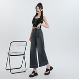 Kukombo cool lyocell tencel nine-point pants 2024 summer new high waist versatile wide-leg jeans