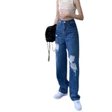 joker costume female outfit Blue Ripped Jeans Women's Summer High Waist Slimming Straight Pants Loose Wide Leg Mopping Pants Fashion