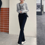 tailgate outfit black women 2024 Summer Thin Straight Jeans Women's High Waist Slimming Fat Covering Wide Leg Black Micro Horn Mop Pants