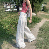 YC&Original new retro floral loose wide-leg pants high waist slim all-match mopping small fresh jeans