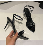 outfit inspo fall 2024 Summer High Heels Pointed Toe Strap French Style plus Size Black High Heel Sandals for Women