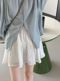 Kukombo light ballet style ~ pearlescent sweet simple patchwork skirt female summer versatile pleated short skirt 1101