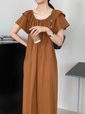 Kukombo [Ice Mint] Long Simple Solid Color Dress Women's Double-Layer Flying Sleeve Waist Covering Flesh Skirt 297