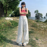 YC&Original new retro floral loose wide-leg pants high waist slim all-match mopping small fresh jeans