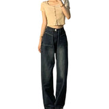 business casual outfits Women's Wide-Leg Jeans Autumn New Retro High Waist Loose Straight Slimming Lengthened Mop Pants Fashion