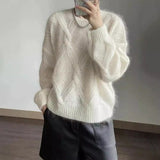 birkenstock clogs outfit fall Lazy Style 100 Woolen Sweater Women's Autumn and Winter Loose Korean Style Knitted Soft Glutinous High-Grade Twisted Sweater round Neck