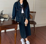 senior jeans Retro Denim Coat + Skirt Suit Spring and Autumn New Hong Kong Style Chic Niche Coat Fried Street Long Sleeve Women's Clothing